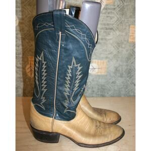 Larry Mahan Blue/Tan Leather Western Boots 9 D